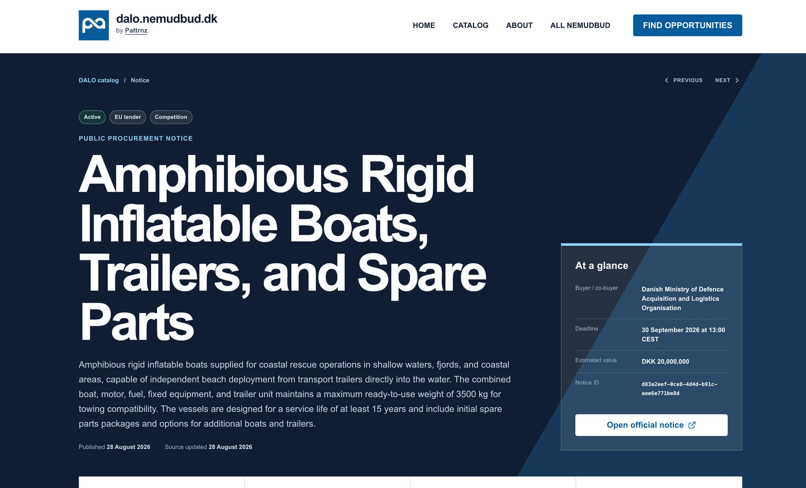 dalo.nemudbud.dk — product interface screenshot