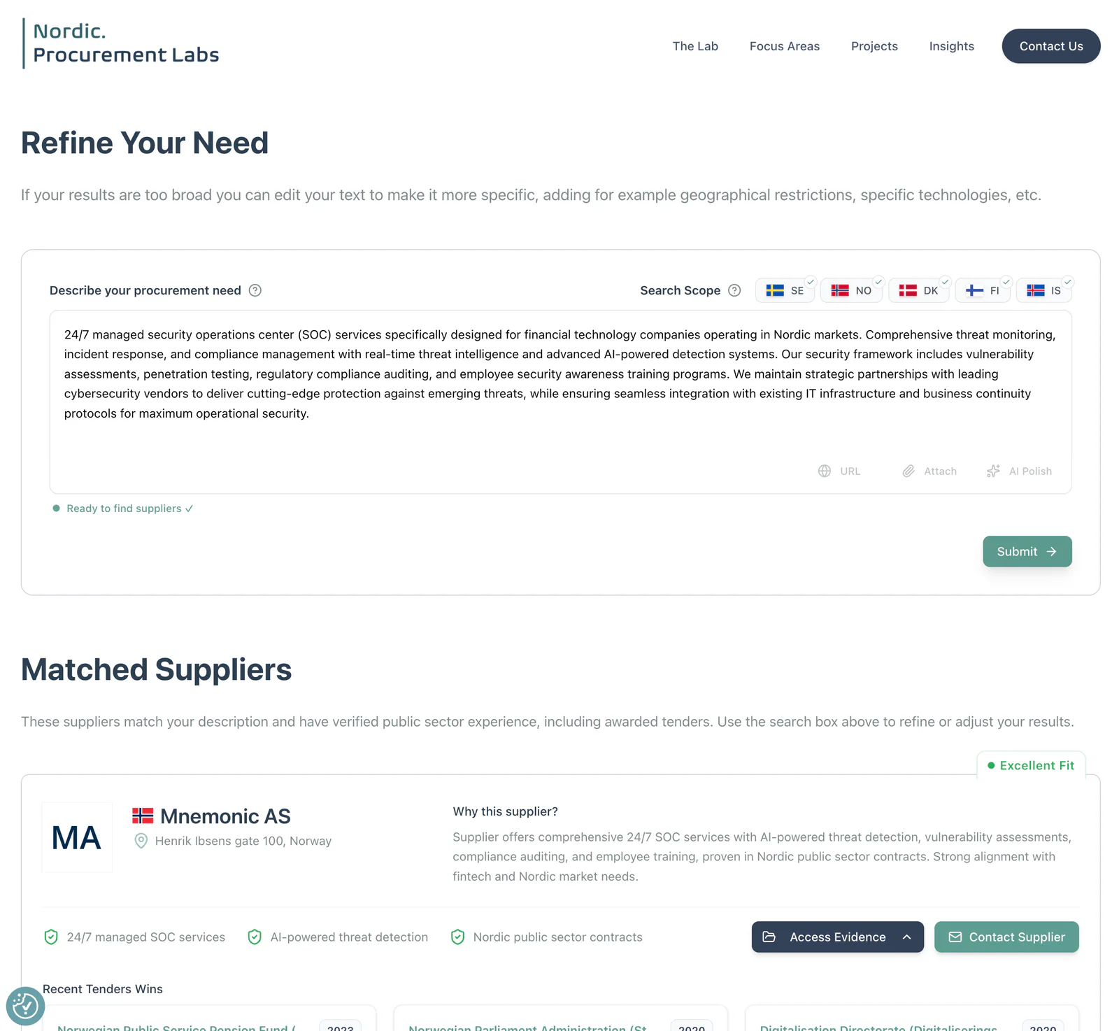Nordic Supplier Discovery Tool — product interface screenshot